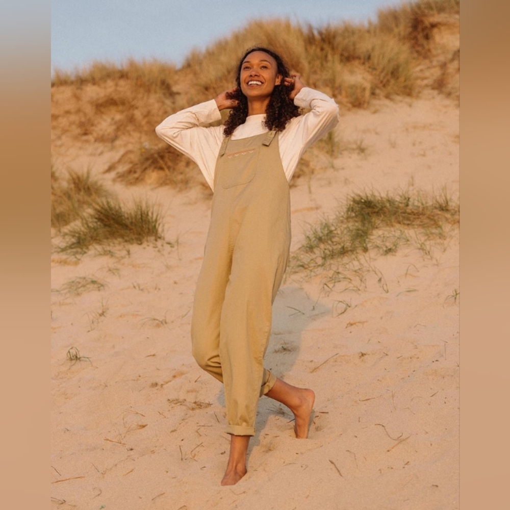 Faye Organic Cotton Dungarees in Biscuit